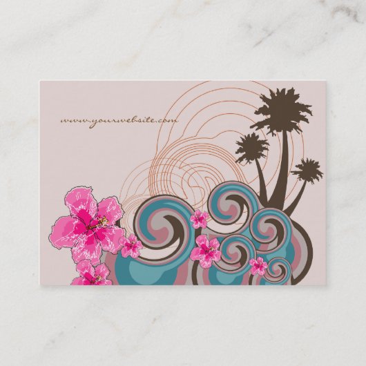 Tropische golven warme roze hibiscus strand bomen visitekaartje (Achterkant)