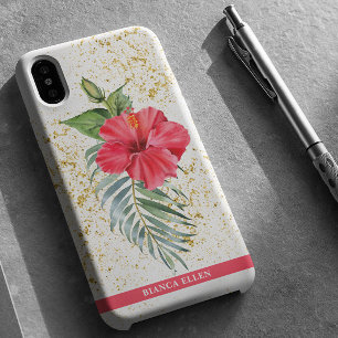 Tropische Gouden Bloemsparkels iPhone 16 Hoesje