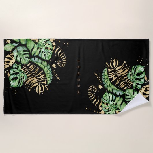 tropische gouden foliën Monogram Strandlaken (Voorkant)