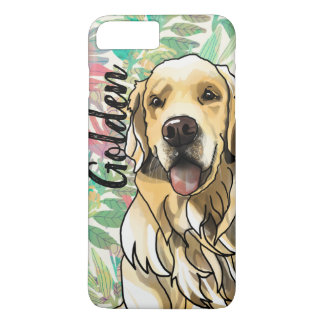 Tropische Gouden Retriever (Pet-naam toevoegen) iPhone 8 Plus / 7 Plus Hoesje