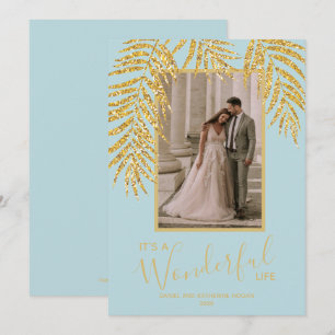 Tropische goudpalm Blue-kerstfoto Feestdagenkaart