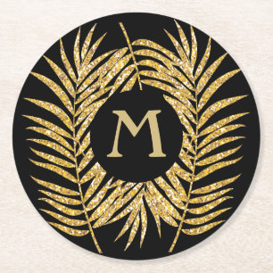 Tropische goudpalm rond de boomgaarden ronde kartonnen onderzetter