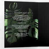 Tropische goudstera Palm Black QR Code Weddenschap Drieluik Uitnodiging (Binnenzijde eerst)