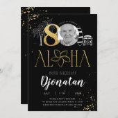 Tropische gouduitnodiging op 80ste verjaardag met  kaart (Voorkant / Achterkant)