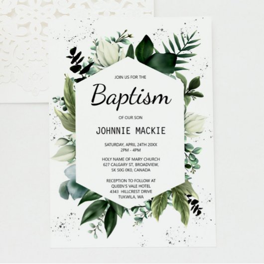 Tropische Greenery Framed Baptisme Kaart