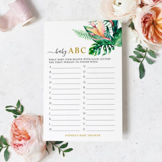 Tropische Greenery Shower Baby ABC-gamekaart