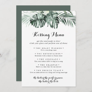 Tropische Greenery Wedding Kissing Menu Game Card