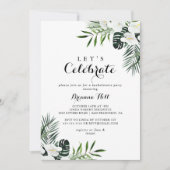 Tropische Greenery White Let's Celebrate Party Kaart (Voorkant)