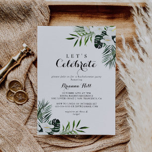 Tropische Greenery White Let's Celebrate Party Kaart