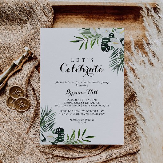 Tropische Greenery White Let's Celebrate Party Kaart