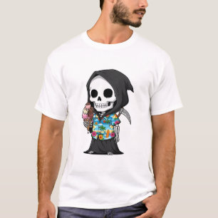 Tropische Grimmige Treats – Speelse Skelet Cartoon T-shirt