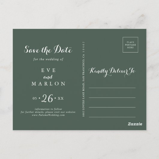 Tropische groen witte flora sparen de Datum Briefkaart (Achterkant)