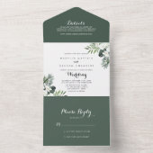 Tropische groen-witte Floral bruiloft All In One Uitnodiging (Binnen)