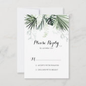 Tropische groen-witte Floral bruiloft RSVP Kaartje (Voorkant)