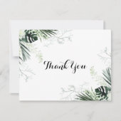 Tropische groen-witte platte bruiloft bedankkaart (Voorkant)