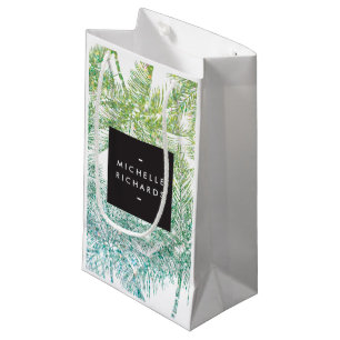 Tropische Groene/Aqua Glitter Palmen Gift Bag Klein Cadeauzakje