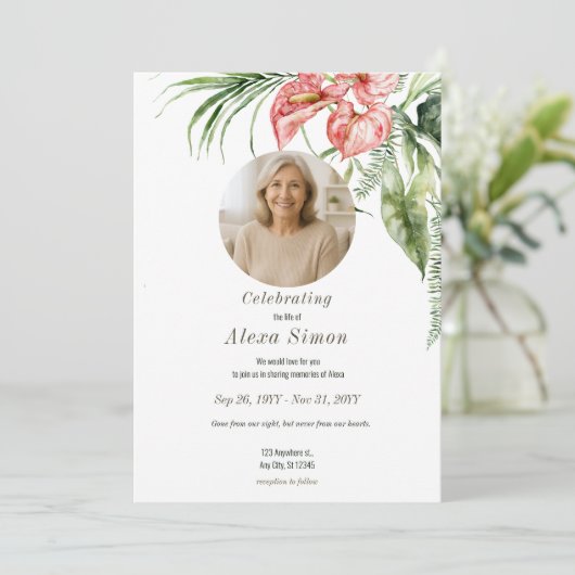 Tropische groene bladeren Anthurium Uitnodiging vo (Staand voorkant)