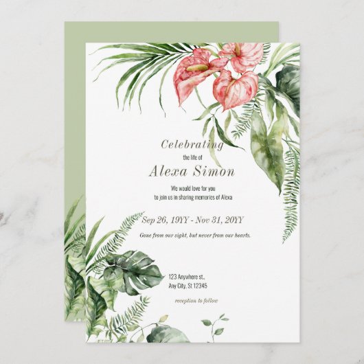 Tropische groene bladeren Anthurium Uitnodiging vo (Voorkant / Achterkant)