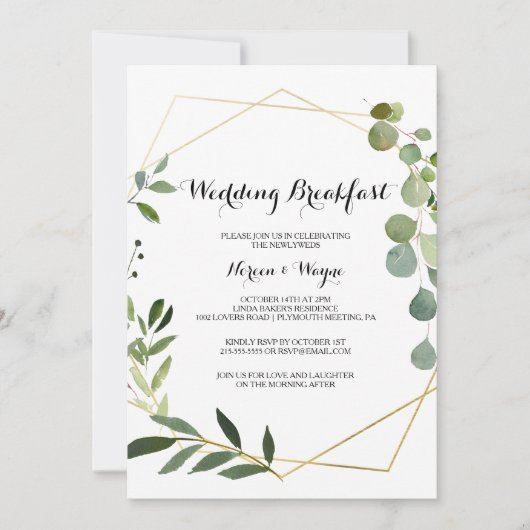 Tropische groene bladeren bruiloft ontbijt kaart (Voorkant)