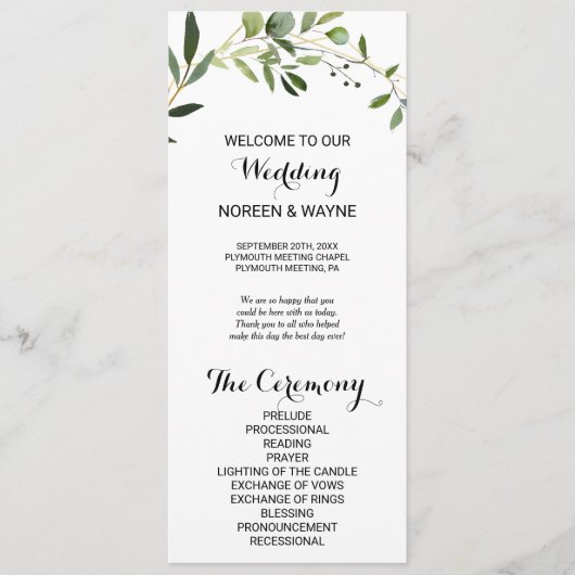 Tropische groene bladeren bruiloft programma (Voorkant)