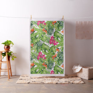 Tropische groene bladeren en roze Floral Stof
