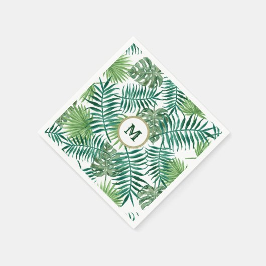 Tropische groene bladeren met aangepaste monogram servet (Hoek)