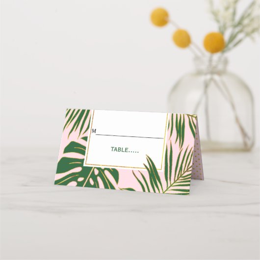 Tropische groene bladeren roze bruiloft gevouwen e (Voorkant)