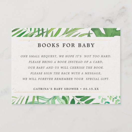 Tropische groene boeken voor Baby shower Informatiekaartje (Voorkant)