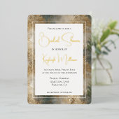 Tropische groene gouden bladeren bruidsdouche folie uitnodiging (Staand Voorkant)