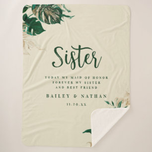 Tropische Groene & Gouden Bladgroen Zuster Bruilof Sherpa Deken