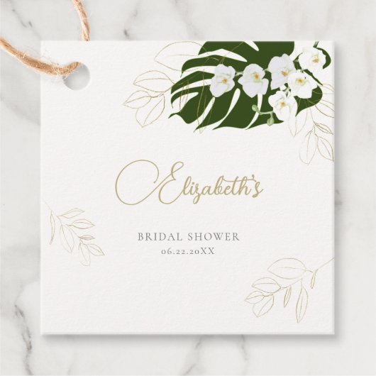 Tropische groene gouden orchideeën Elegant Vrijgez Bedankjes Labels (Voorkant)
