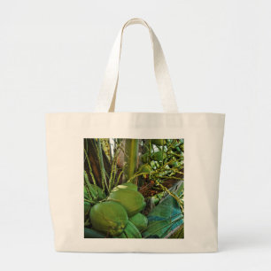 Tropische groene kokosnoten en palmbomen grote tote bag