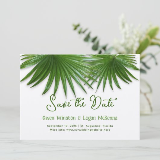 Tropische Groene Palm Takken Save the Date (Staand voorkant)