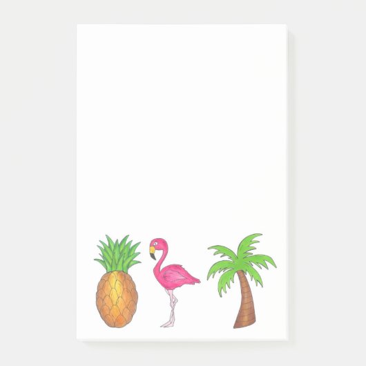 Tropische groene palmboom Pineappel Roze flamingo Post-it® Notes (Voorkant)