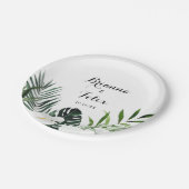 Tropische groene witte bloem bruiloftstaart papieren bordje (Gekanteld)