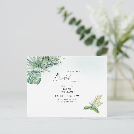 Tropische groene zee glas bruidsdouche uitnodiging briefkaart (Staand voorkant)