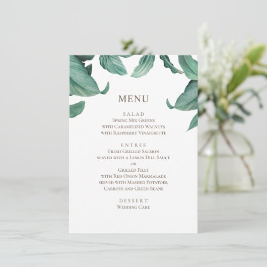 Tropische groenery bruiloft. Waterverf botanisch Menu (Staand voorkant)