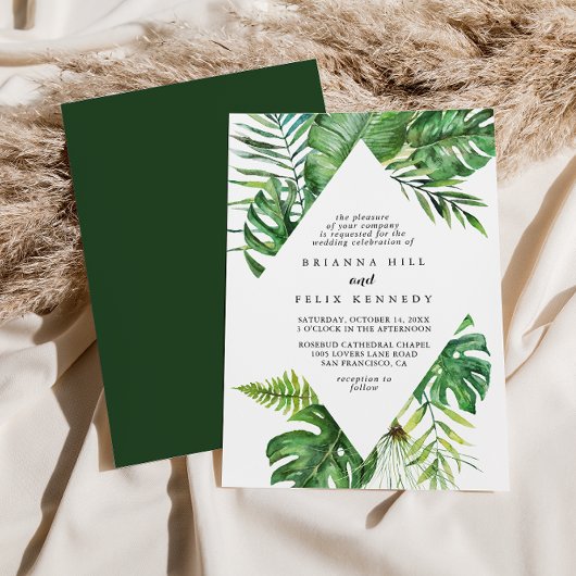 Tropische groenery Diamond Wedding bestemming Kaart