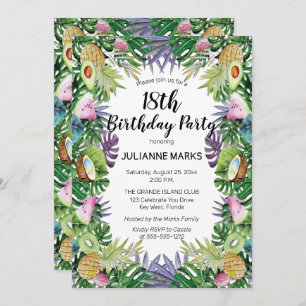 Tropische Groenery Summer 18th Birthday Party Kaart