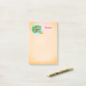 Tropische hagedis met bloemen post-it® notes (Op bureau)