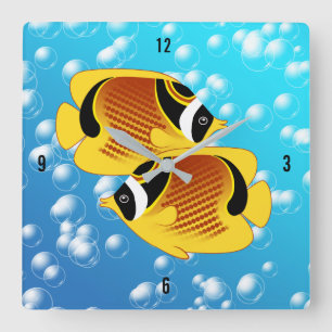 Tropische Halfmaan Butterflyfish Exotic Sealife Vierkante Klok