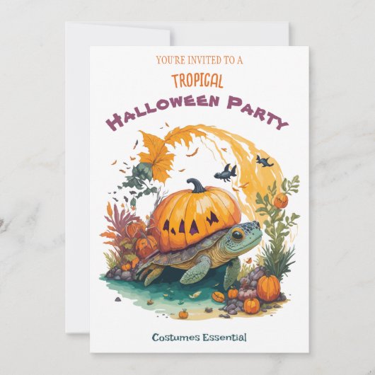 Tropische Halloween feestuitnodiging met Fun Turtl Save The Date (Voorkant)