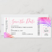 Tropische handpalm Bright Boarding Pass Save Date  Aankondiging (Voorkant)