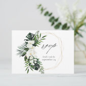 Tropische handpalm en witte Floral met gemiddelde RSVP Kaartje (Staand voorkant)