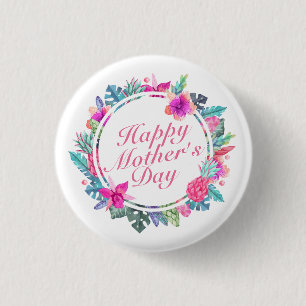Tropische Happy Moederdag Floral Lijst Button