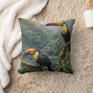Tropische harmonie: twee Toucanen in het bladerdak Kussen