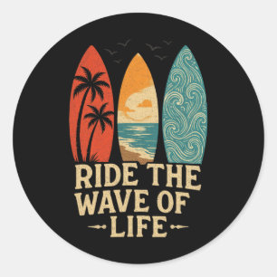 Tropische Hawaï Palmboom Surfen Strand Surfplank Ronde Sticker