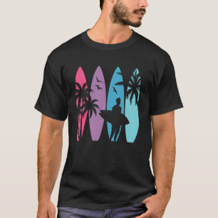 Tropische Hawaï Palmboom Surfen Strand Surfplank T-shirt
