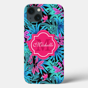 Tropische hawaïaanse blauwgroen groene palmboombla iPhone 13 hoesje