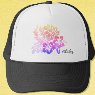 Tropische Hawaïaanse Bloem Hibiscus Aloha Schrift Trucker Pet